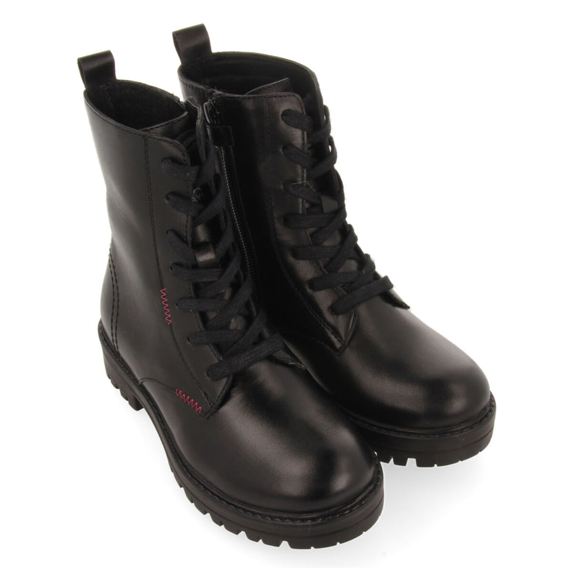 Bottines noires en peau à lacets pour fille et garçon oacoma 