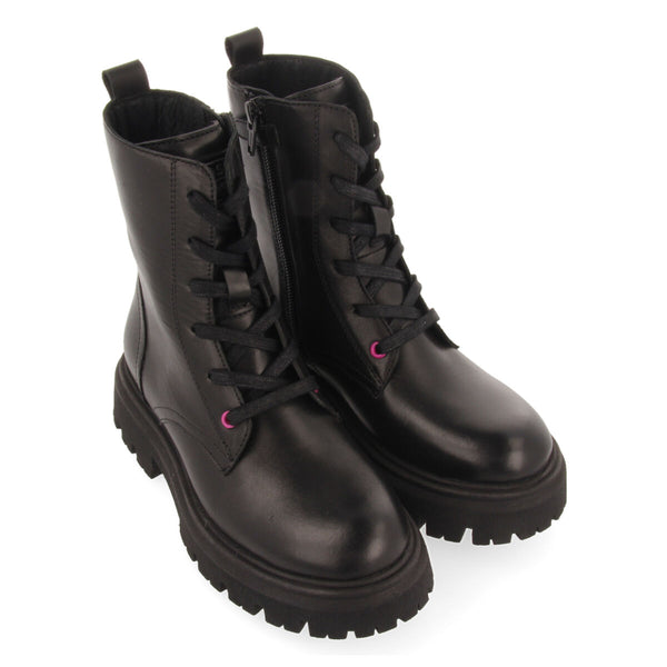 Botines negros de piel con cordones para niña y niño gartness