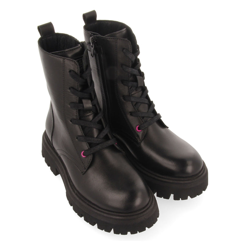 Botines negros de piel con cordones para niña y niño gartness