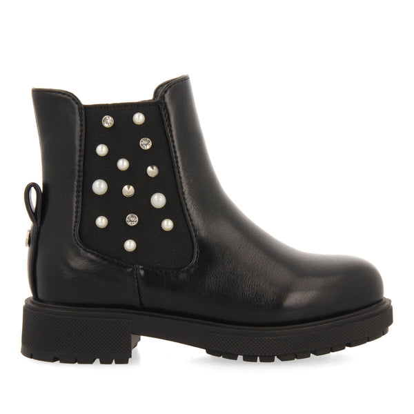 Botines negros tipo chelsea con adornos para niña y niño dirleton
