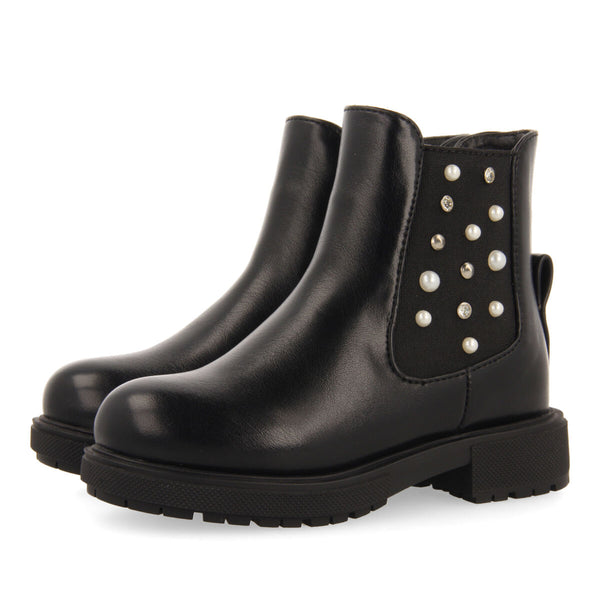 Botines negros tipo chelsea con adornos para niña y niño dirleton