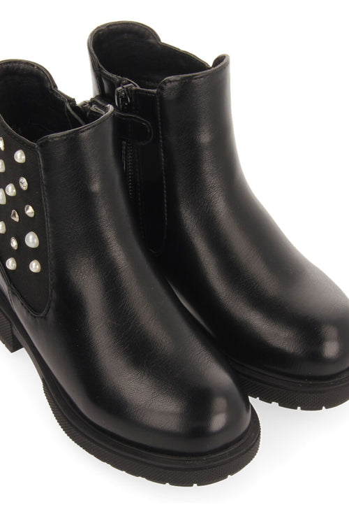 Botines negros tipo chelsea con adornos para niña y niño dirleton