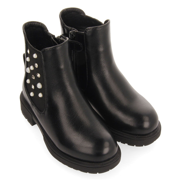 Botines negros tipo chelsea con adornos para niña y niño dirleton