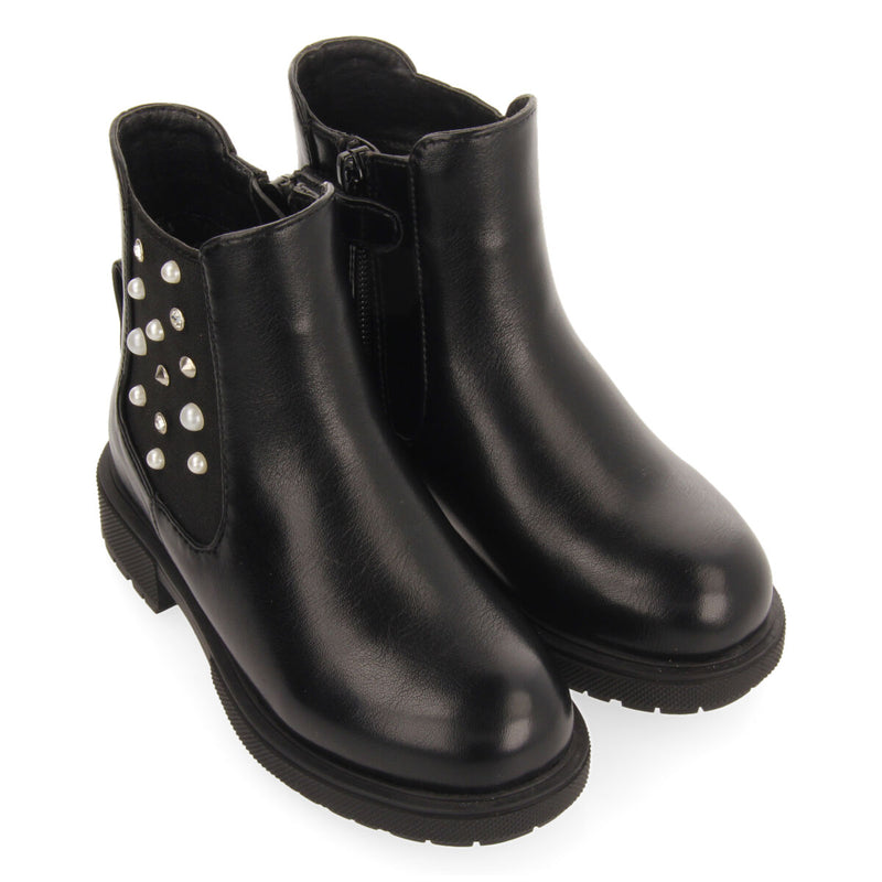 Botines negros tipo chelsea con adornos para niña y niño dirleton
