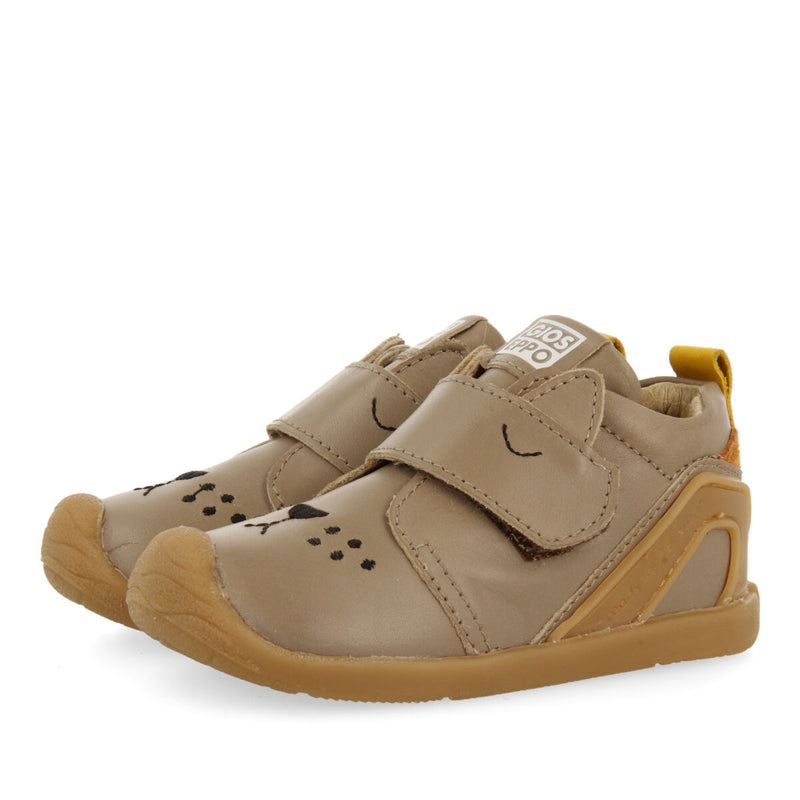 Volin my first gioseppo babies' taupe leather ankle boots with an animal face design