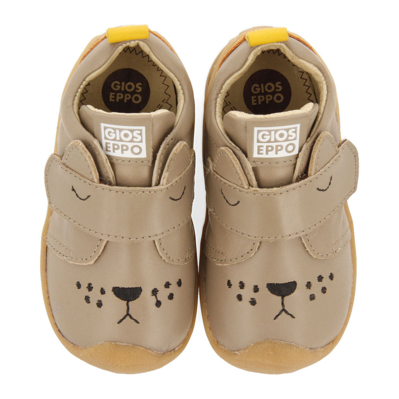 Volin my first gioseppo babies' taupe leather ankle boots with an animal face design