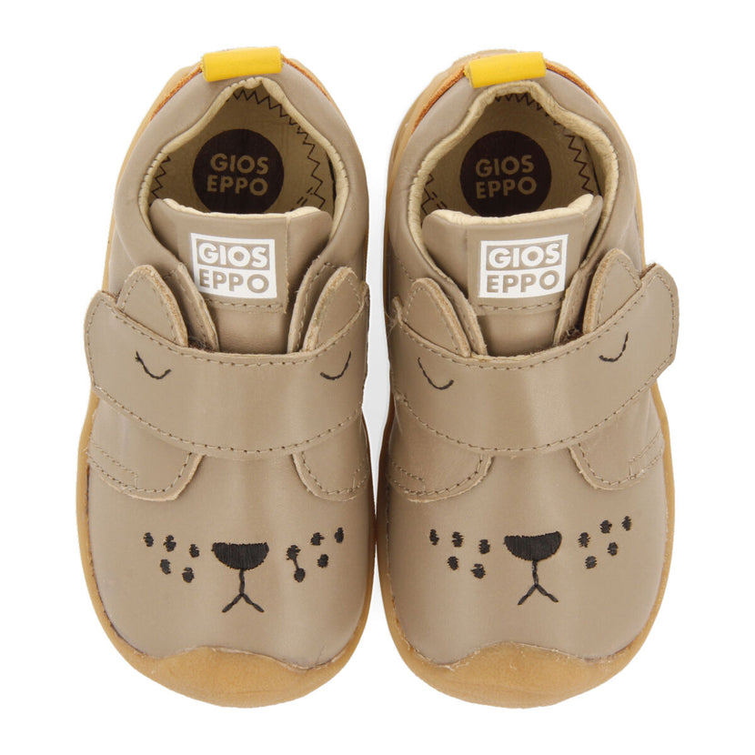 Volin my first gioseppo babies' taupe leather ankle boots with an animal face design