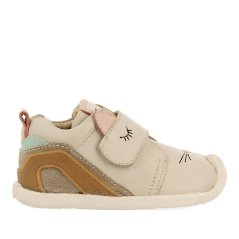 AFLENZ MY FIRST GIOSEPPO BABIES' CREAM LEATHER ANKLE BOOTS WITH AN ANIMAL FACE DESIGN