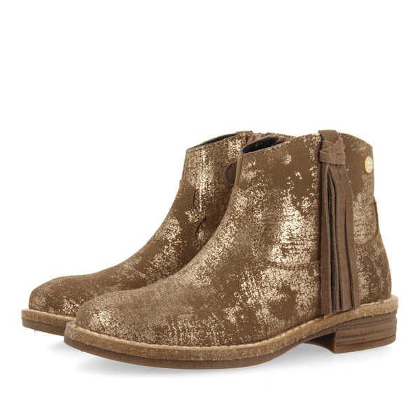 Botines tipo cowboy de piel en dorado para niña y niño dalgety