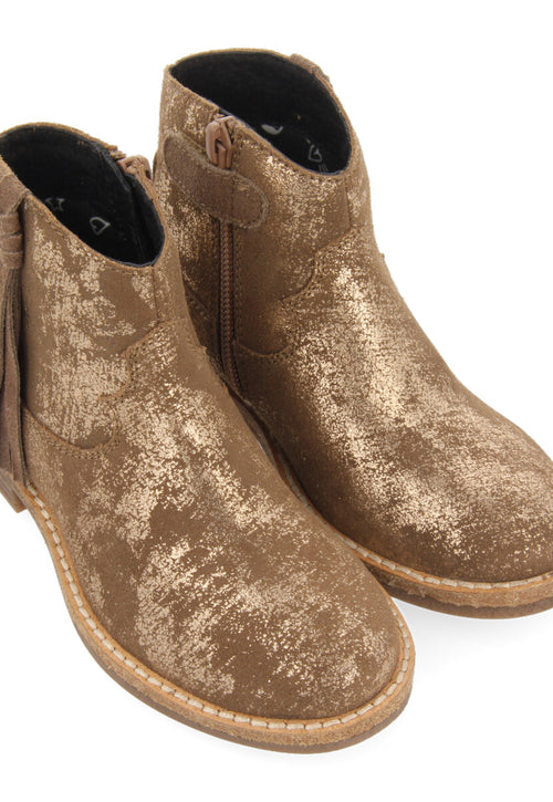 Botines tipo cowboy de piel en dorado para niña y niño dalgety
