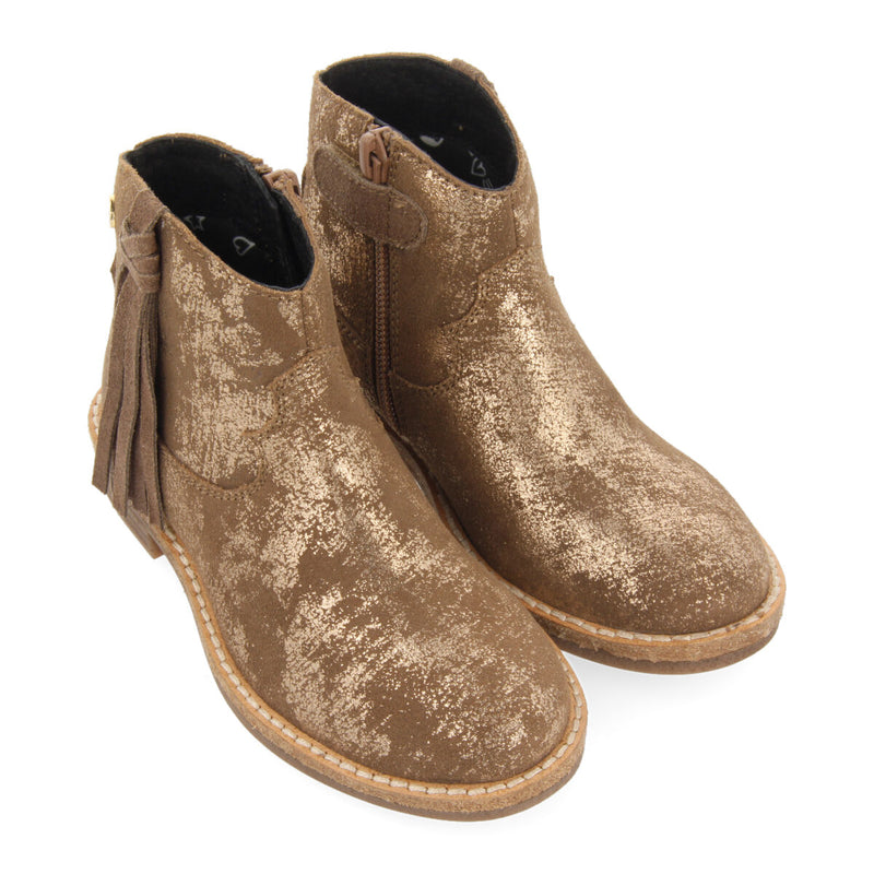 Botines tipo cowboy de piel en dorado para niña y niño dalgety