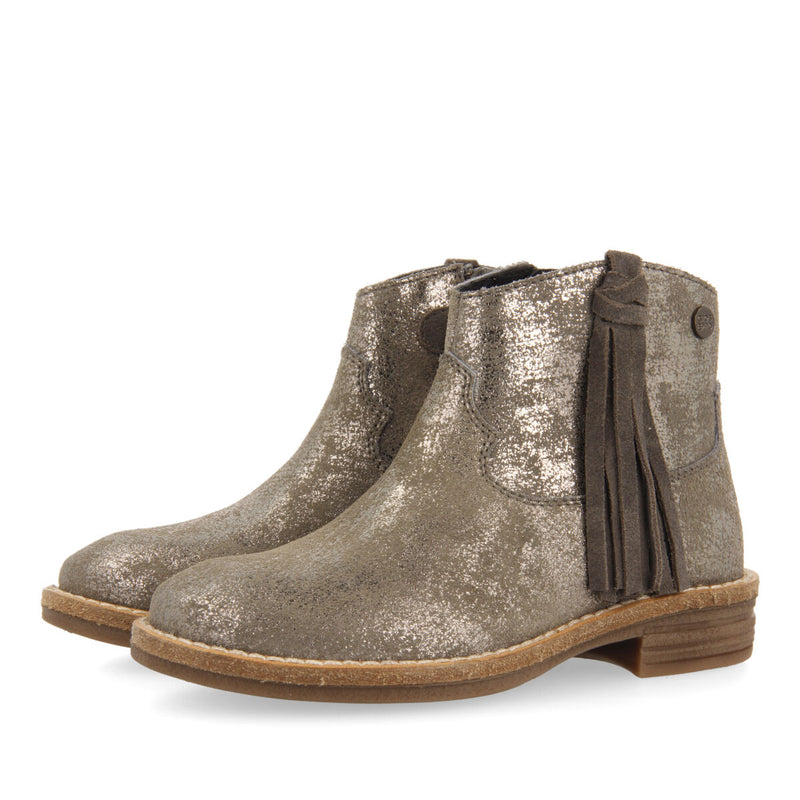 Botines tipo cowboy de piel en plata para niña y niño dalgety
