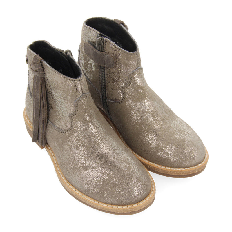 Botines tipo cowboy de piel en plata para niña y niño dalgety