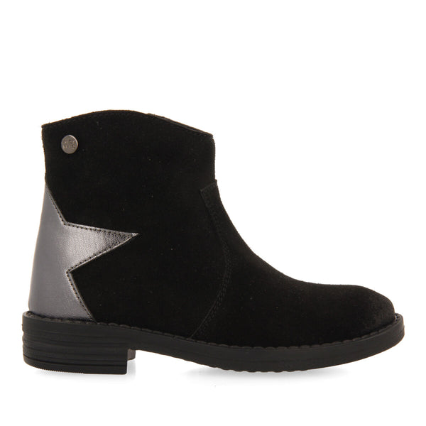Botines tipo cowboy de serraje color negro con detalle de estrella para niña y niño nastola
