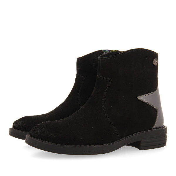 Botines tipo cowboy de serraje color negro con detalle de estrella para niña y niño nastola