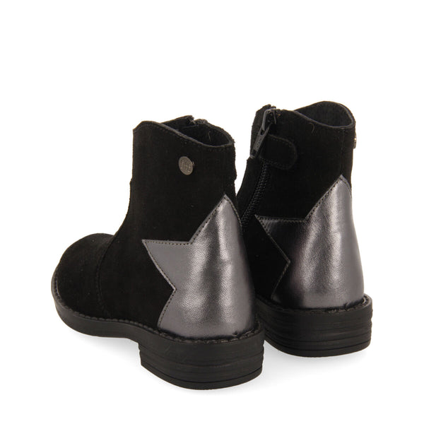 Botines tipo cowboy de serraje color negro con detalle de estrella para niña y niño nastola