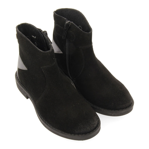 Botines tipo cowboy de serraje color negro con detalle de estrella para niña y niño nastola