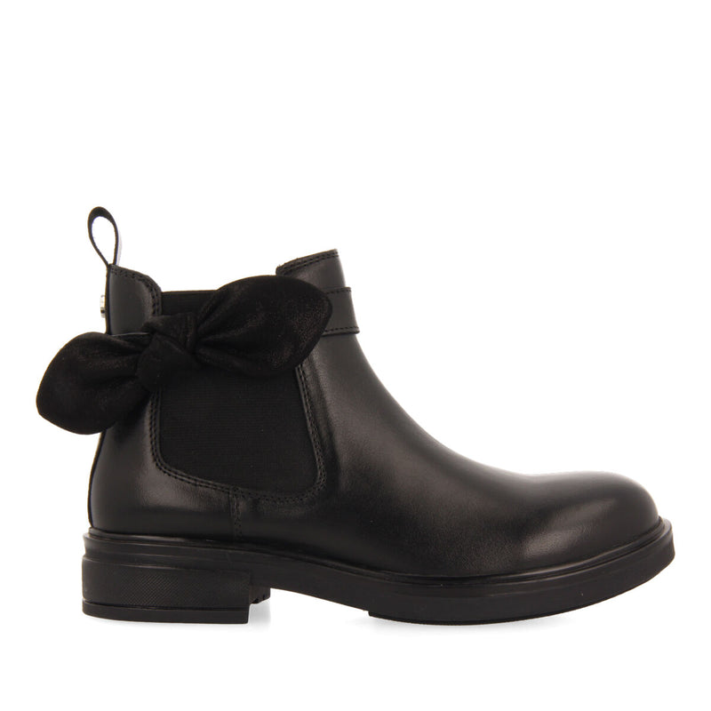 Botines negros de piel tipo chelsea con adorno de lazo para niña y niño inzing