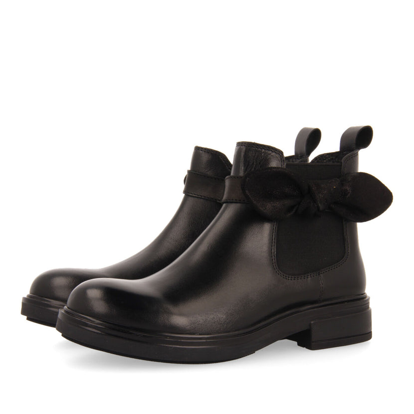 Botines negros de piel tipo chelsea con adorno de lazo para niña y niño inzing