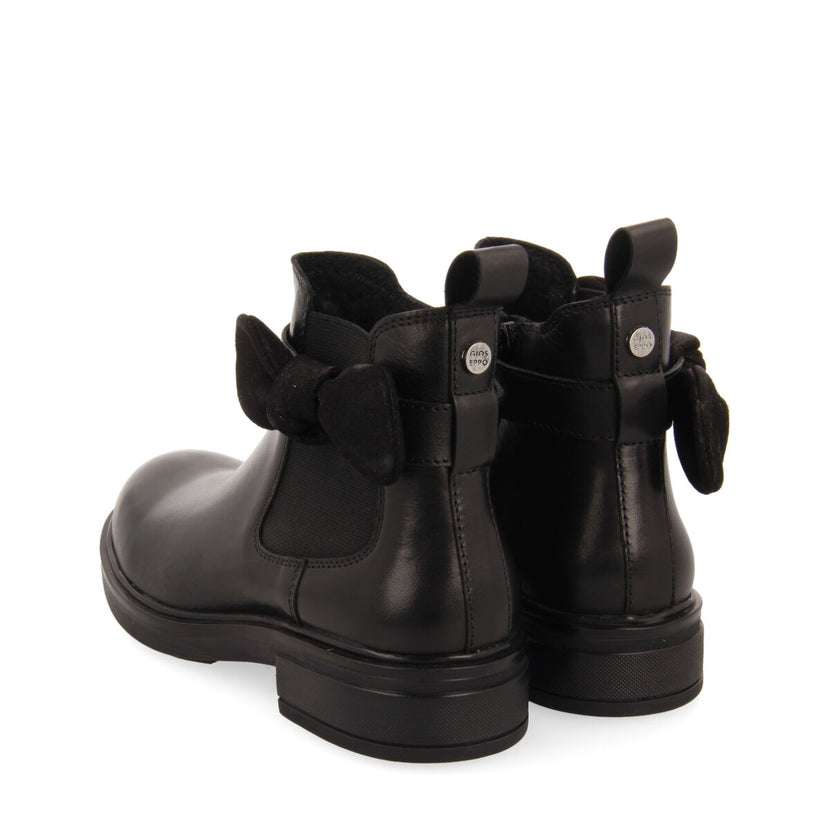 Botines negros de piel tipo chelsea con adorno de lazo para niña y niño inzing