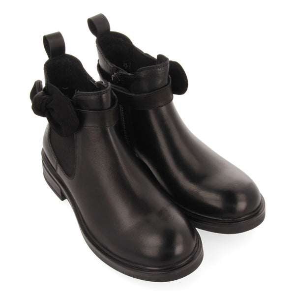 Botines negros de piel tipo chelsea con adorno de lazo para niña y niño inzing