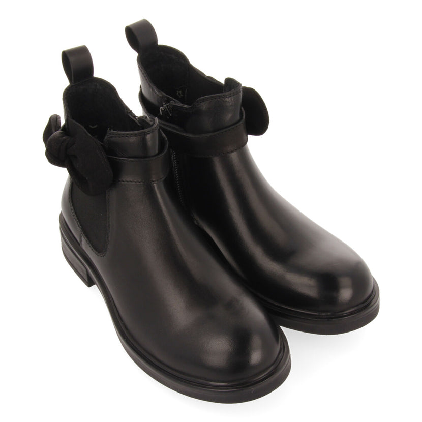 Botines negros de piel tipo chelsea con adorno de lazo para niña y niño inzing