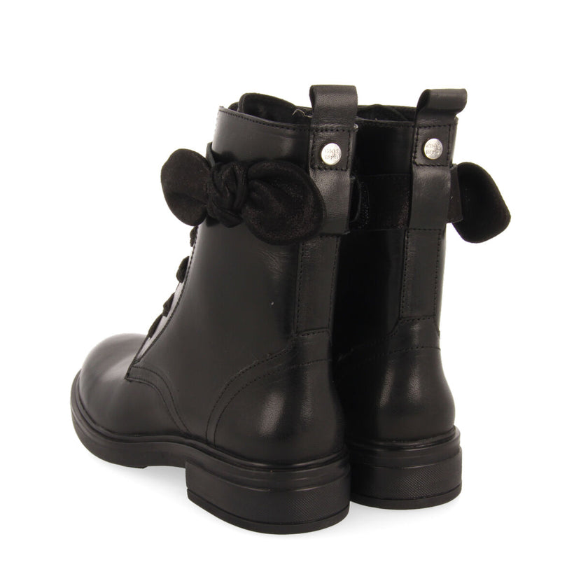Botines negros de piel con cordones y adorno de lazo para niña y niño vian