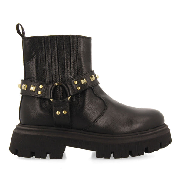 Botines negros de piel tipo chelsea con detalle de tachuelas para niña y niño saraby
