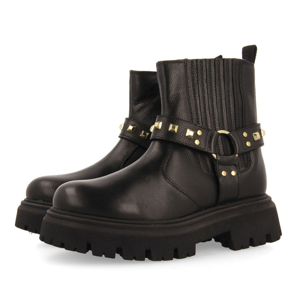 Botines negros de piel tipo chelsea con detalle de tachuelas para niña y niño saraby