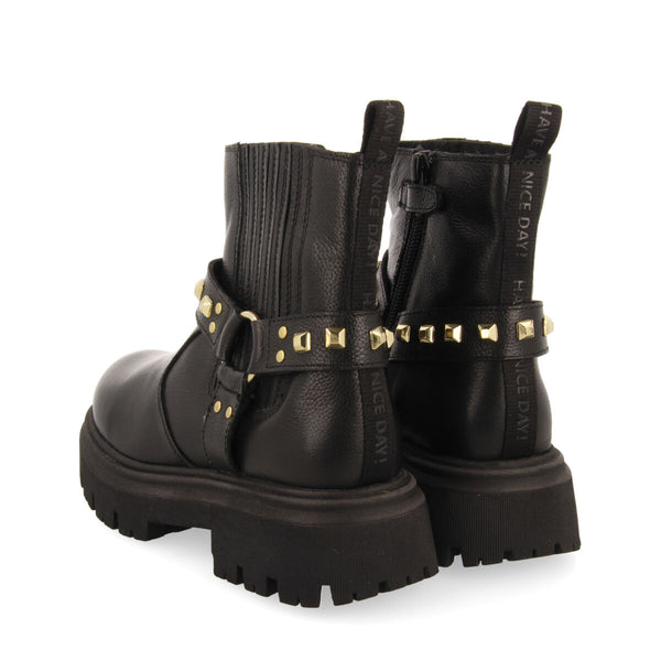 Botines negros de piel tipo chelsea con detalle de tachuelas para niña y niño saraby