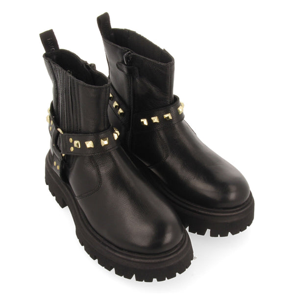 Botines negros de piel tipo chelsea con detalle de tachuelas para niña y niño saraby