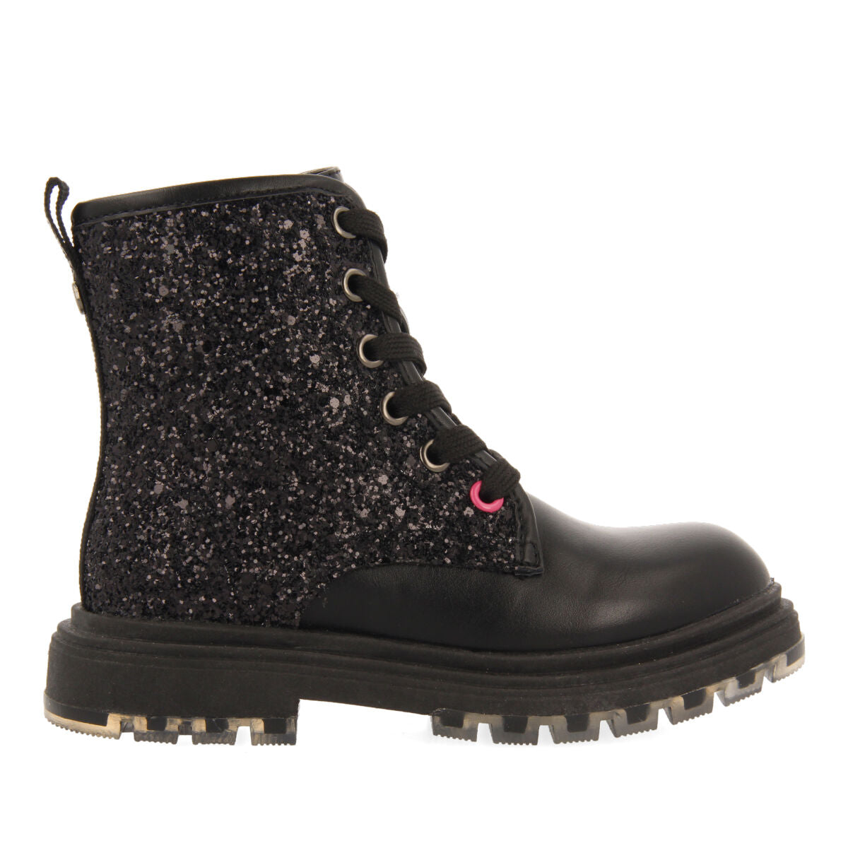 Nisland children's glittery black lace-up ankle boots