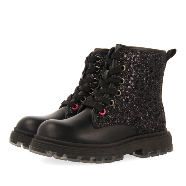 Nisland children's glittery black lace-up ankle boots
