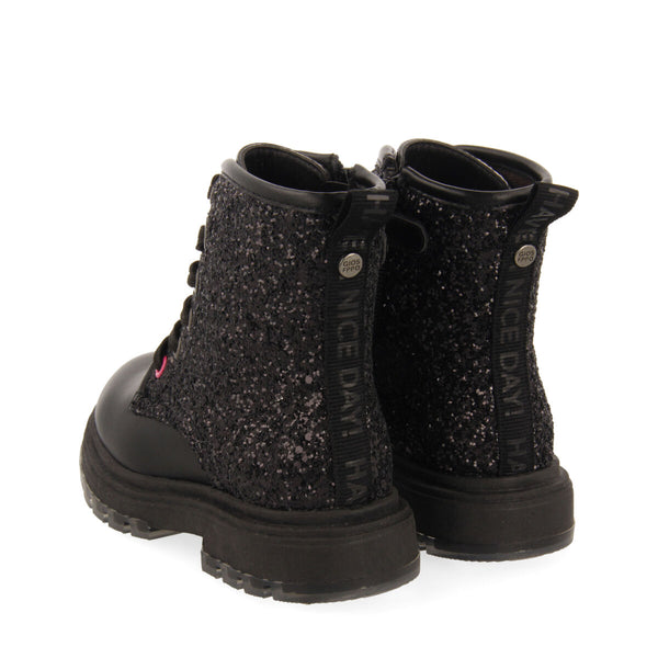 Nisland children's glittery black lace-up ankle boots