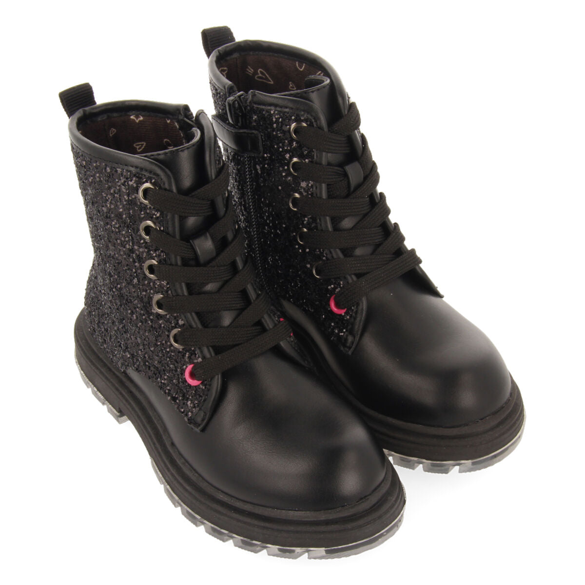 Nisland children's glittery black lace-up ankle boots