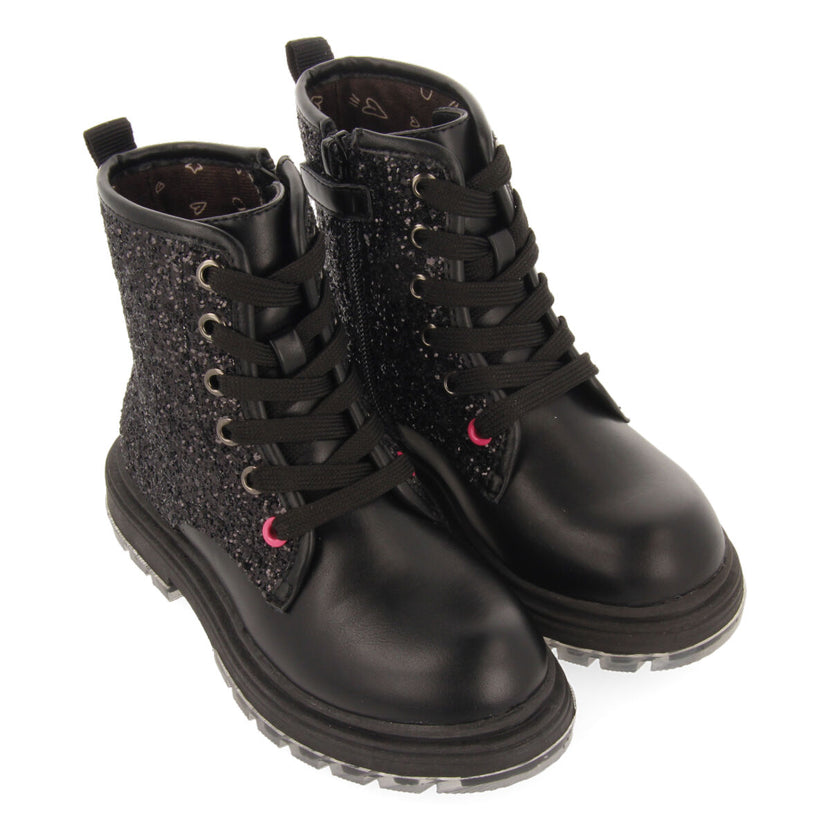 Bottines noires à lacets et paillettes pour fille et garçon nisland 