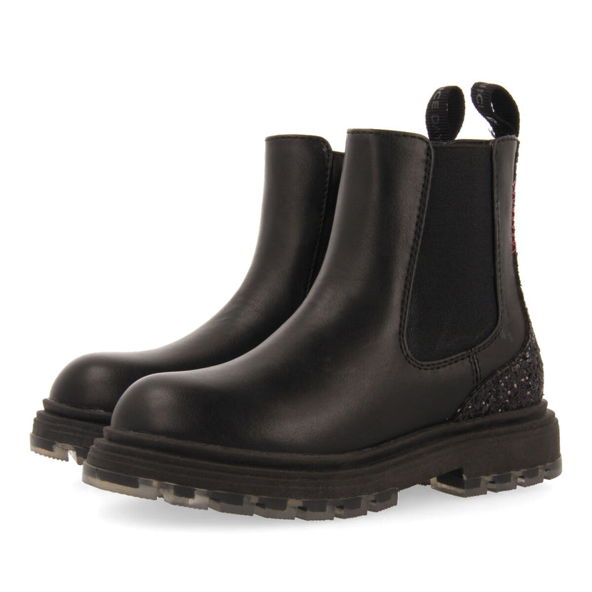 Botines negros tipo chelsea con glitter para niña y niño pians