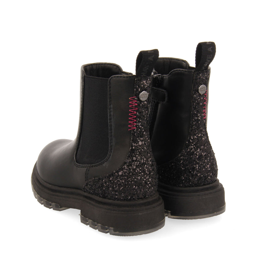 Botines negros tipo chelsea con glitter para niña y niño pians