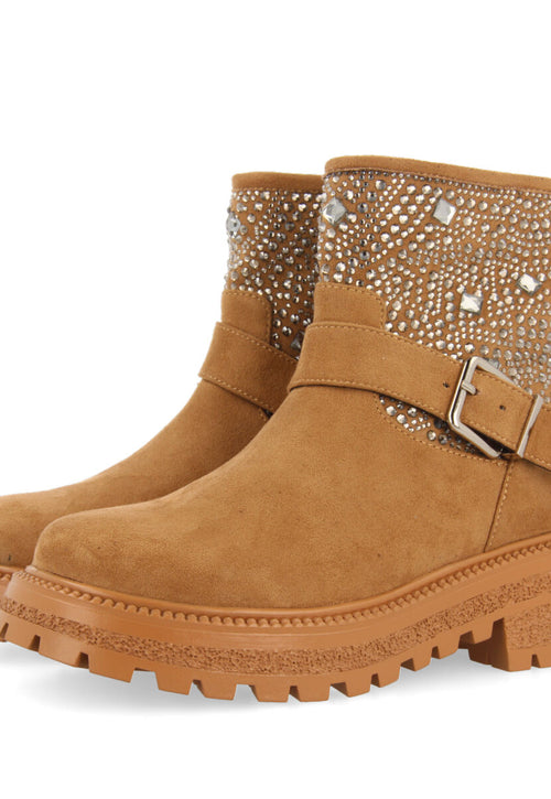 Sandl children's camel-coloured biker boots with gemstones