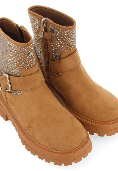 Sandl children's camel-coloured biker boots with gemstones