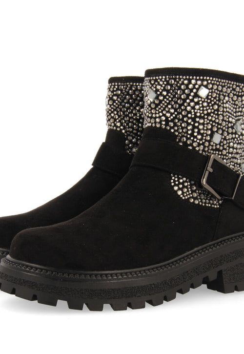 Sandl children's black biker boots with gemstones