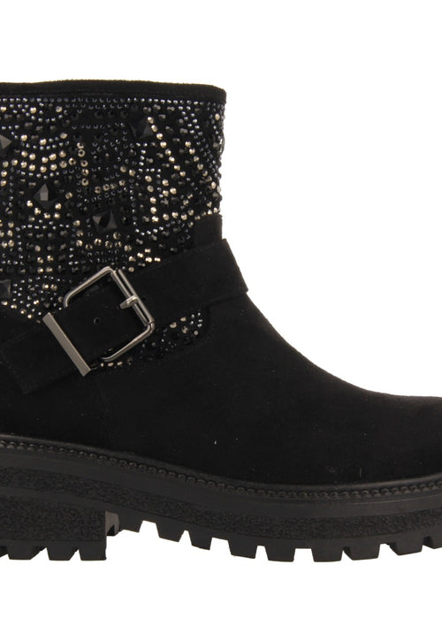Sandl children's black biker boots with gemstones