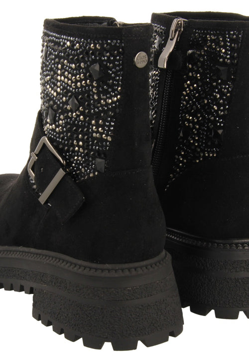 Sandl children's black biker boots with gemstones