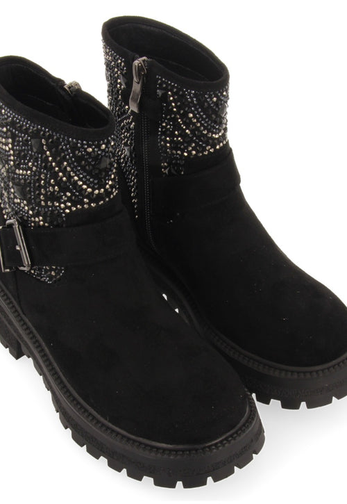 Sandl children's black biker boots with gemstones