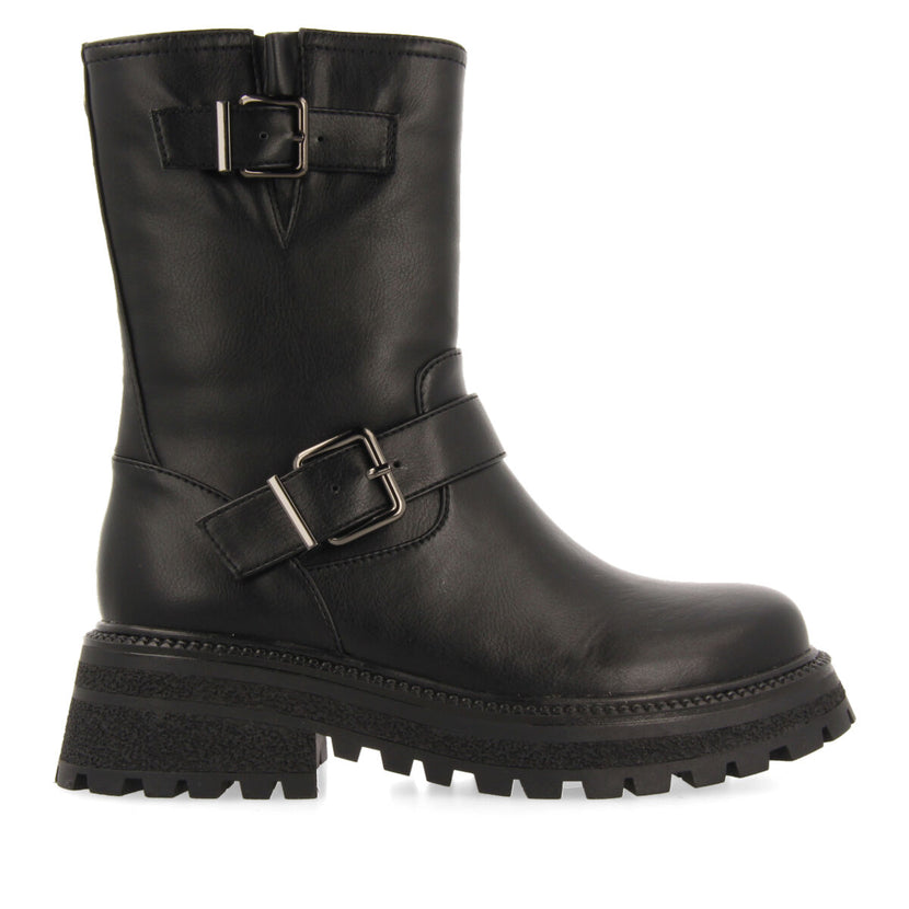 Botas negras estilo biker con hebillas para niña y niño rauris