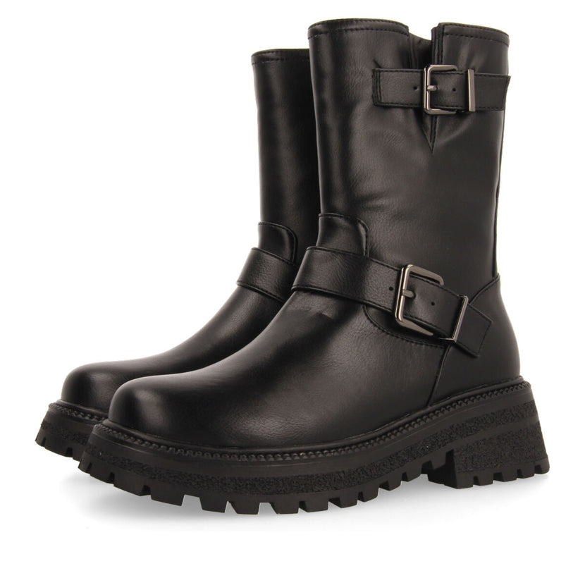 Botas negras estilo biker con hebillas para niña y niño rauris