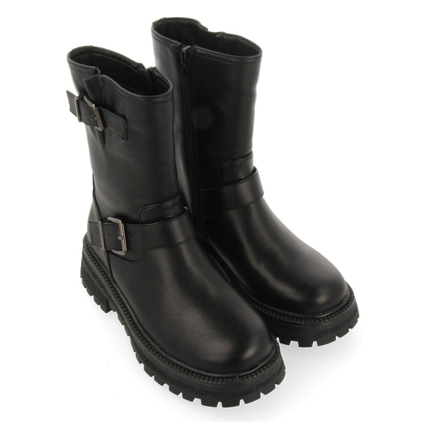Botas negras estilo biker con hebillas para niña y niño rauris