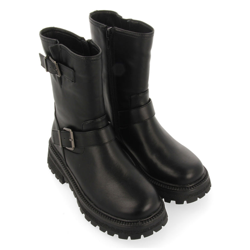 Botas negras estilo biker con hebillas para niña y niño rauris