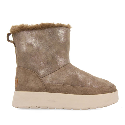 BANFF WOMEN'S METALLIC TAUPE SPLIT-SUEDE SHEARLING BOOTS