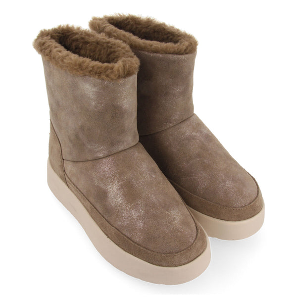 Bottines de type australiennes en cuir suédé taupe métallisé pour femme banff 